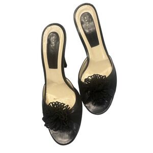 Marc Jacobs Black Leather Flower Heel Mules Size 8 Made in Italy